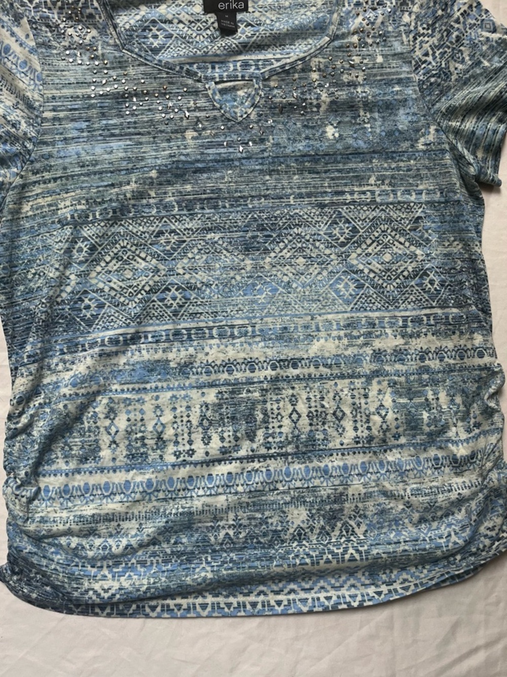 Erika Blue Mix Printed Short Sleeve Tee with Stud Detail